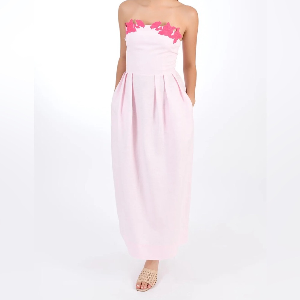 Fanm Mon Light Pink Dress with Hot Pink Floral Trim
